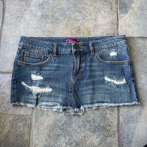 C PINK Y2K 2000s‎ Vintage Distressed Blue Denim Mini Skirt Size Jrs 7/Women’s 2